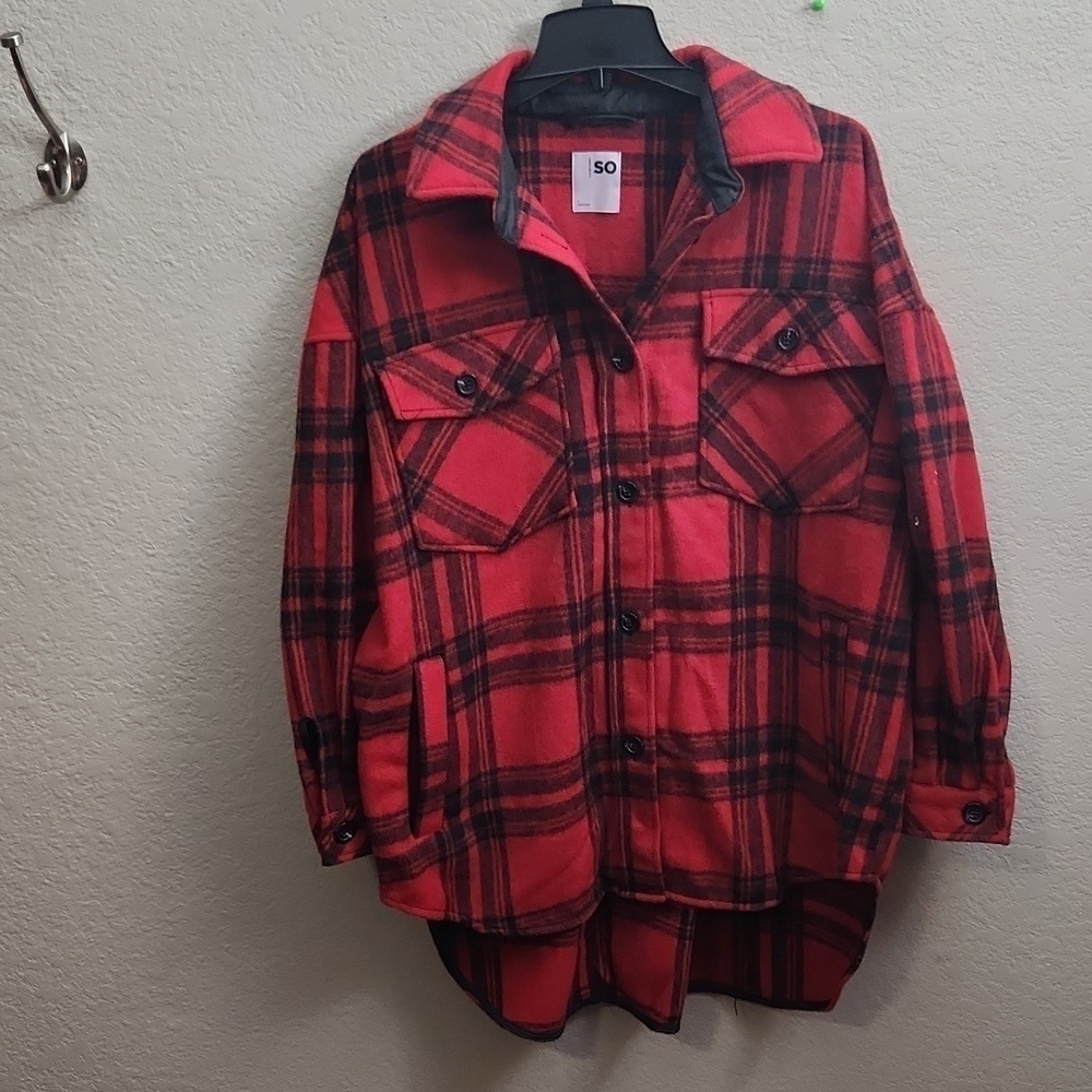 SO Jacket Shirt Tartan Plaid Size L Wool Viscose Blend NEW Oversized